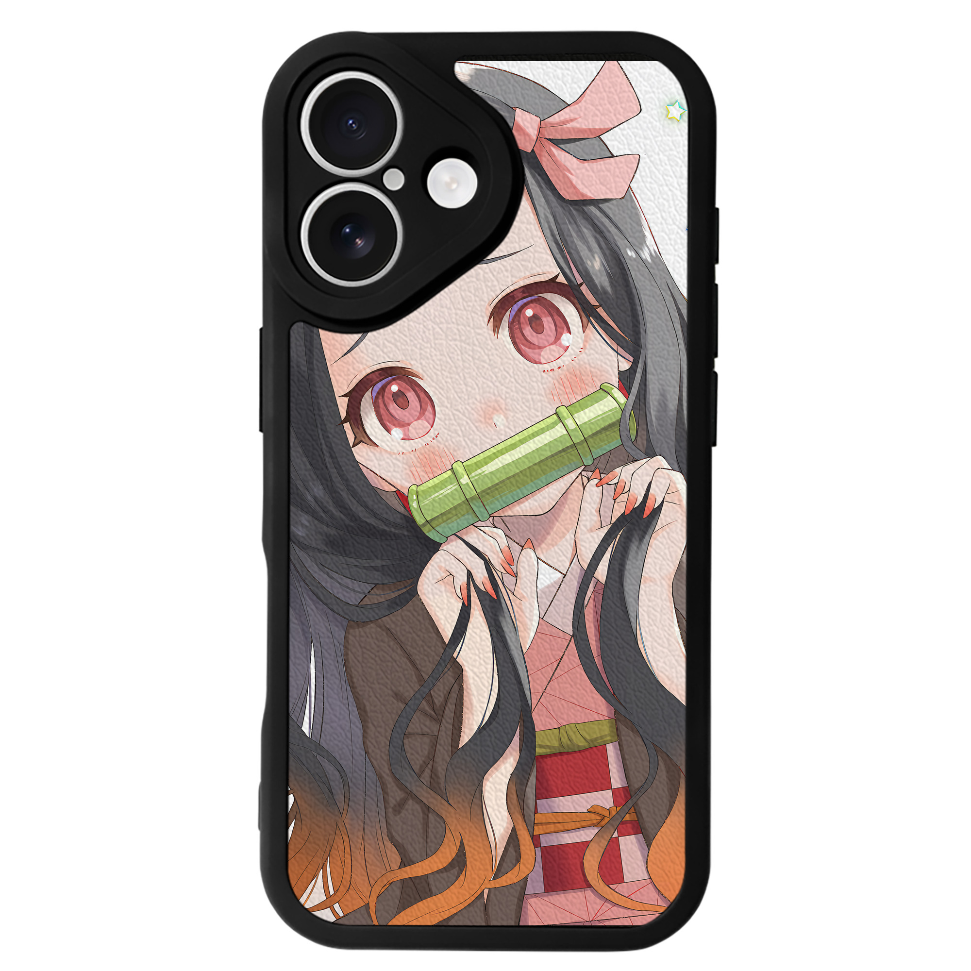 （画像用） 鬼滅の刃（きめつのやいば）竈門 禰󠄀豆子／かまど ねずこ Kamado Nezuko 【iPhone 16シリーズ対応】シリコンスマホケース（レザー調） 材質：シリコン
